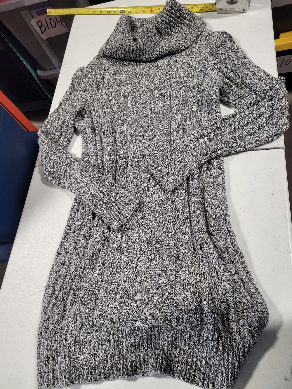 LOFT Marled Gray Cowl-Neck Cable Knit Sweater Dress